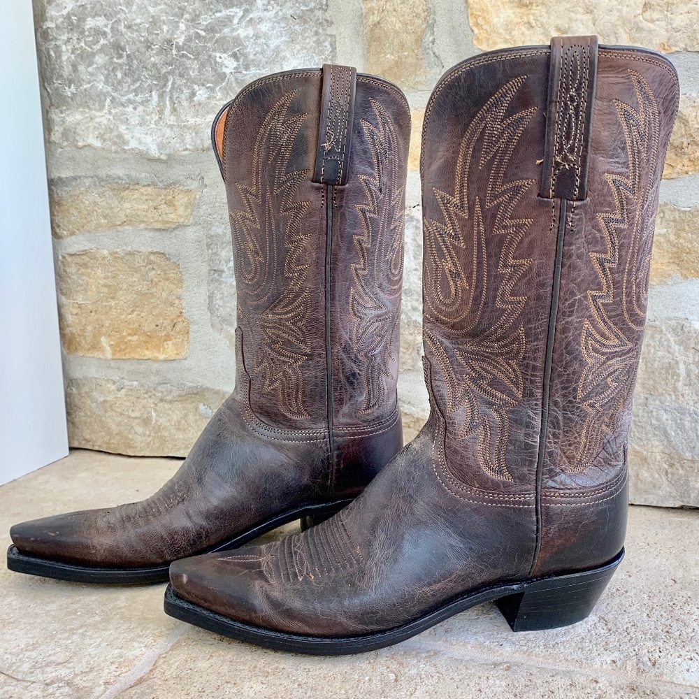New! LUCCHESE Western Boots Choc. Mad Dog Goat 9B